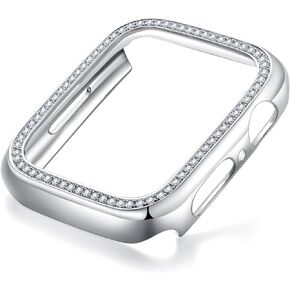 Anuclub Moissanite Screen Protector Case for Apple Watch Series 9 8 7 45mm with Tempered Glass, 14K Gold Plated, D Color VVS1 Moissanite Full Protective Cover for iWatch Accessories with Certification