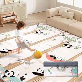 Baby Play Mat for Floor, 79"×71" Foldable Extra Large Play Mat, Waterproof Foam Mat for Tummy Time Play Pen, Crawling Mat for Babies Toddles Infants with Travel Bag (Animal, 79"×71" ×0.4")