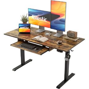 Height Adjustable Desk with Keyboard Tray, 48 x 24 Inches Electric Standing Desk, Stand up Computer Table with Memory Preset, Modern Lift Motorized Gaming Workstation, White