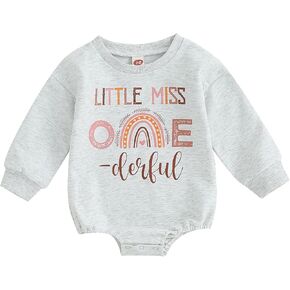 SOLILOQUY My 1st Birthday for Baby Girl Long Sleeve Crew Neck One Letter Print Romper Cute Bodysuit Birthday Outfit