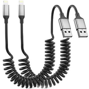 كابل شاحن iPhone 6FT للسيارة، 2 حزمة كابل Lightning ملفوف [معتمد من Apple MFi] سلك شحن سريع iPhone قابل للسحب بطول 6 أقدام لـ Apple CarPlay iPhone 14 13 12 11 Pro Max XR XS 8 SE، iPad Air Mini in Kuwait