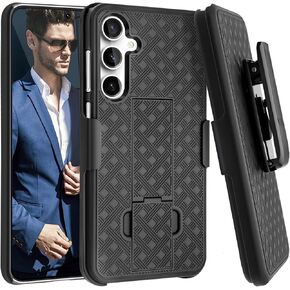 Fingic for Samsung Galaxy S24 Case with Belt Clip Holster Case Slim Combo Shell with Kickstand Swivel Holster Rugged Shockproof Antiscratch Protective Case for Samsung Galaxy S24 5G,6.2inch,2024,Black
