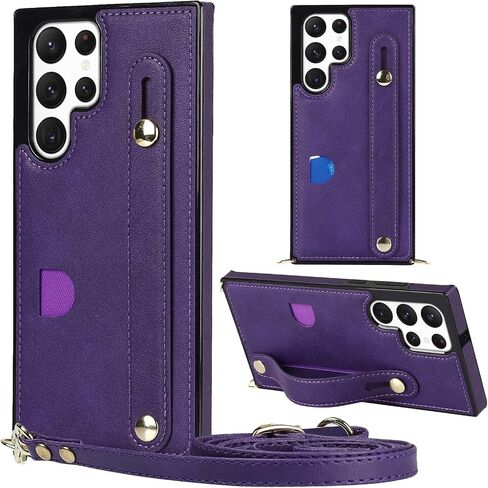 Crossbody Wrist Strap Wallet Case for Samsung Galaxy S22 Ultra (Not S22) with Cash Change Slot for Women Girl, Removable Adjustable Shoulder Lanyard Cover for Galaxy S22 Ultra XK-Black in Saudi Arabia