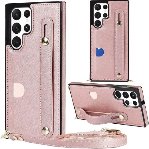 Crossbody Wrist Strap Wallet Case for Samsung Galaxy S22 Ultra (Not S22) with Cash Change Slot for Women Girl, Removable Adjustable Shoulder Lanyard Cover for Galaxy S22 Ultra XK-Black in Saudi Arabia