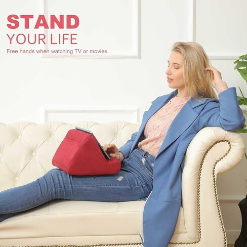 Tablet Pillow Stand, Soft Tablet Stand Pillow with Pocket, Adjustable 3 Viewing Angle, Lightweight Holder Stand, Hand-Free for Cell Phone, iPad, Magazine, Book (Pink) in Saudi Arabia