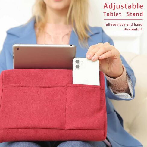 Tablet Pillow Stand, Soft Tablet Stand Pillow with Pocket, Adjustable 3 Viewing Angle, Lightweight Holder Stand, Hand-Free for Cell Phone, iPad, Magazine, Book (Pink) in Saudi Arabia