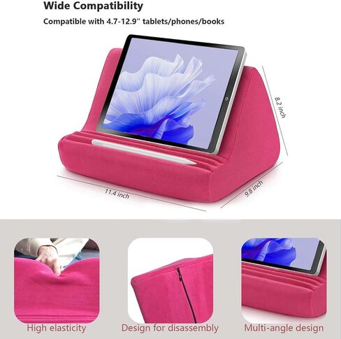 Tablet Pillow Stand, Soft Tablet Stand Pillow with Pocket, Adjustable 3 Viewing Angle, Lightweight Holder Stand, Hand-Free for Cell Phone, iPad, Magazine, Book (Pink) in Saudi Arabia