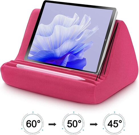 Tablet Pillow Stand, Soft Tablet Stand Pillow with Pocket, Adjustable 3 Viewing Angle, Lightweight Holder Stand, Hand-Free for Cell Phone, iPad, Magazine, Book (Pink) in Saudi Arabia