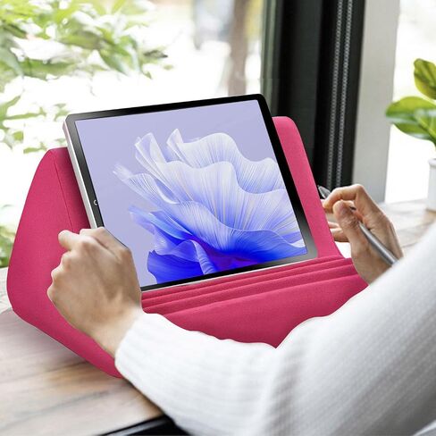 Tablet Pillow Stand, Soft Tablet Stand Pillow with Pocket, Adjustable 3 Viewing Angle, Lightweight Holder Stand, Hand-Free for Cell Phone, iPad, Magazine, Book (Pink) in Saudi Arabia