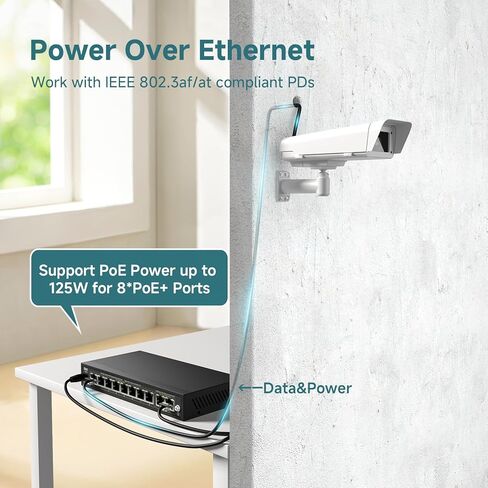 محول شبكة جيجابت DBIT ذو 10 منافذ مع 8 منافذ PoE+ @125W مع فتحتين كومبو SFP، محول PoE غير مُدار، متوافق مع 802.3af/at، سطح المكتب/التركيب على الحائط، التوصيل والتشغيل، وضع VLAN، حافظة معدنية بدون مروحة (WS2082A) in Kuwait