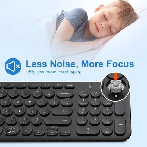 cimetech Bluetooth Keyboard, Rechargeable Dual-Mode (Bluetooth 5.1 + USB) Ergonomic Computer Keyboard, Ultra-Slim Multi-Device Keyboard for Mac, iPad, Computer, PC, Apple, Android, Windows - Black in Saudi Arabia