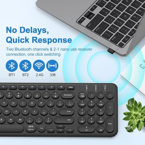 cimetech Bluetooth Keyboard, Rechargeable Dual-Mode (Bluetooth 5.1 + USB) Ergonomic Computer Keyboard, Ultra-Slim Multi-Device Keyboard for Mac, iPad, Computer, PC, Apple, Android, Windows - Black in Saudi Arabia