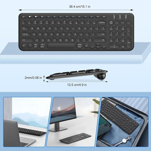 cimetech Bluetooth Keyboard, Rechargeable Dual-Mode (Bluetooth 5.1 + USB) Ergonomic Computer Keyboard, Ultra-Slim Multi-Device Keyboard for Mac, iPad, Computer, PC, Apple, Android, Windows - Black in Saudi Arabia