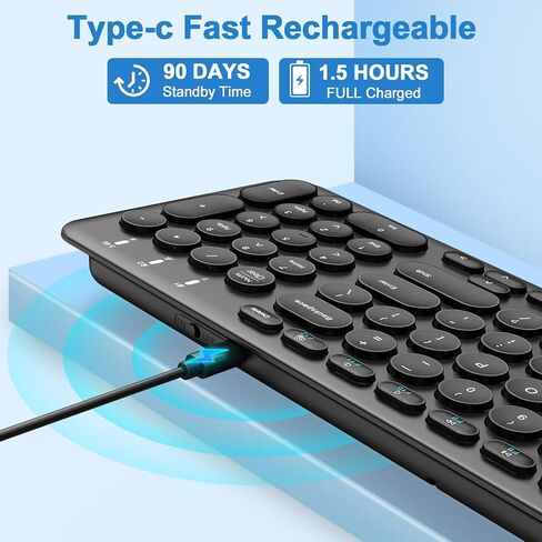 cimetech Bluetooth Keyboard, Rechargeable Dual-Mode (Bluetooth 5.1 + USB) Ergonomic Computer Keyboard, Ultra-Slim Multi-Device Keyboard for Mac, iPad, Computer, PC, Apple, Android, Windows - Black in Saudi Arabia