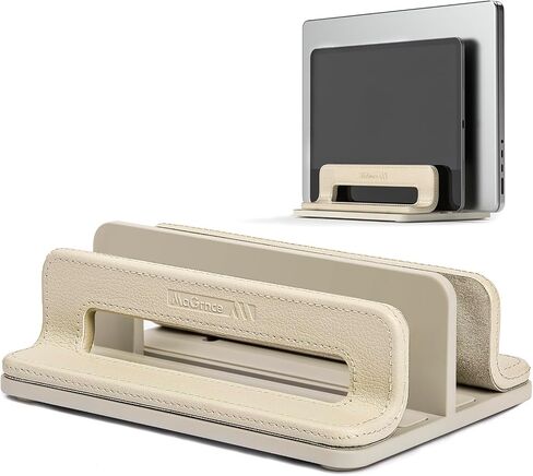 Leather Vertical Laptop Stand,Dual Slots Laptop Holder Stand with Adjustable Dock(0.47-1.18 in) for All MacBook/Tablet/Surface/ipad/Laptop Organizer (White Walnut) in Saudi Arabia