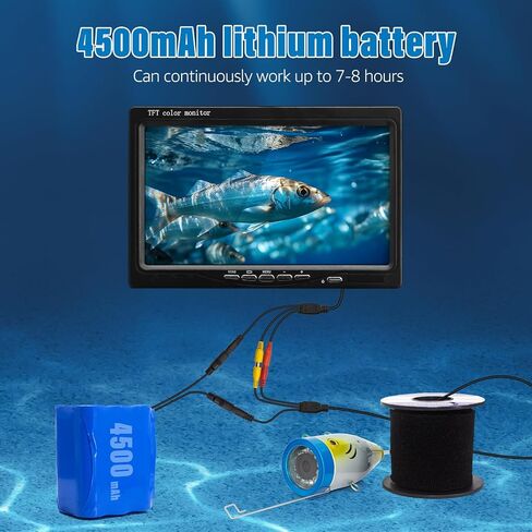 7 Inch Underwater Fishing Camera with LCD Monitor,Wohuole Portable Fish Finder Camera HD 1000 TVL 12pcs White LED Waterproof IP68 Camera 30M Cable for Ice Lake Sea Boat Kayak Fishing (7 INCH) in Kuwait