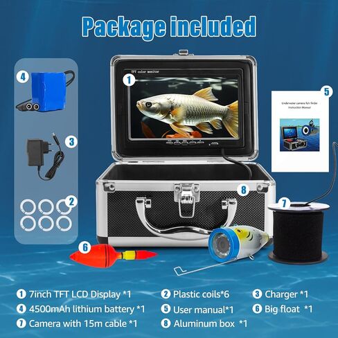7 Inch Underwater Fishing Camera with LCD Monitor,Wohuole Portable Fish Finder Camera HD 1000 TVL 12pcs White LED Waterproof IP68 Camera 30M Cable for Ice Lake Sea Boat Kayak Fishing (7 INCH) in Kuwait