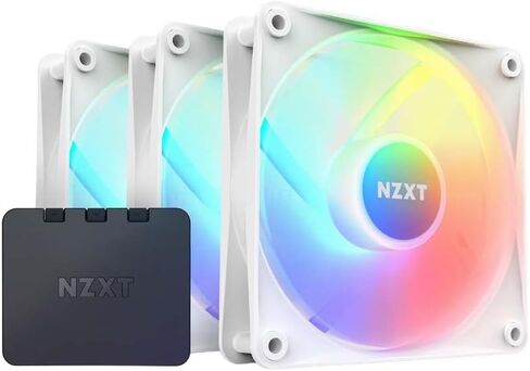 حزمة ثلاثية أساسية NZXT F120 RGB - RF-C12TF-W1-3 x 120 مم مراوح RGB مثبتة على المحور مع وحدة تحكم RGB - 8 مصابيح LED قابلة للتوجيه بشكل فردي - شفرات شبه شفافة - ضغط ثابت عالي وتدفق هواء - أبيض in Kuwait