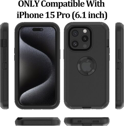 حافظة لهاتف iPhone 15 Pro: غطاء حماية متين مقاوم للصدمات مع حافظة بمشبك حزام لهاتف Apple iPhone 15 Pro 6.1 (أسود) in Kuwait
