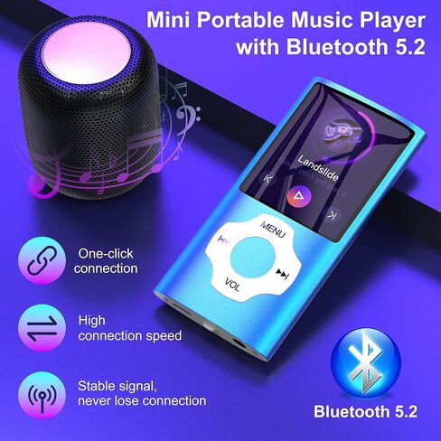 مشغل MP3 MYMAHDI بسعة 128 جيجابايت مع بلوتوث 5.2، مشغل موسيقى بشاشة LCD بسعة تصل إلى 256 جيجابايت، مشغل MP3 للأطفال مع الموسيقى والفيديو والتسجيل الصوتي وراديو FM وقارئ الكتب الإلكترونية وعارض الصور، أزرق داكن in Kuwait