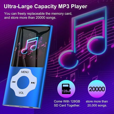 مشغل MP3 MYMAHDI بسعة 128 جيجابايت مع بلوتوث 5.2، مشغل موسيقى بشاشة LCD بسعة تصل إلى 256 جيجابايت، مشغل MP3 للأطفال مع الموسيقى والفيديو والتسجيل الصوتي وراديو FM وقارئ الكتب الإلكترونية وعارض الصور، أزرق داكن in Kuwait