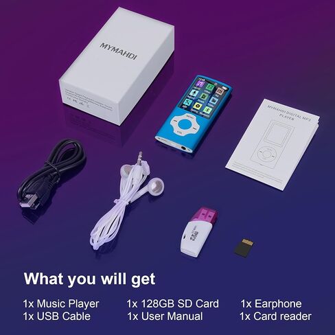 مشغل MP3 MYMAHDI بسعة 128 جيجابايت مع بلوتوث 5.2، مشغل موسيقى بشاشة LCD بسعة تصل إلى 256 جيجابايت، مشغل MP3 للأطفال مع الموسيقى والفيديو والتسجيل الصوتي وراديو FM وقارئ الكتب الإلكترونية وعارض الصور، أزرق داكن in Kuwait