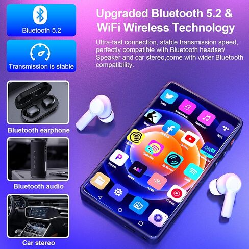 مشغل MP3 MYMAHDI بسعة 144 جيجابايت مقاس 5 بوصات مع بلوتوث وواي فاي، مشغل Spotify MP4 مع كاميرا ومكبر صوت، مشغل MP3 HiFi بشاشة لمس كاملة من YT Music مع YouTube، Pandora، مشغل موسيقى Android، أسود in Kuwait
