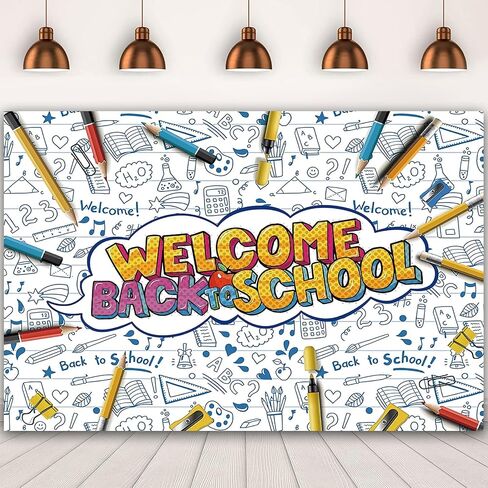 Welcome Back to School Decorations Backdrop for Boy Girl School Opens 7x5Ft First Day of Kindergarten Teacher Students Kids Party Supplies Photo Backgrounds Banner Polyester Fabric in Saudi Arabia