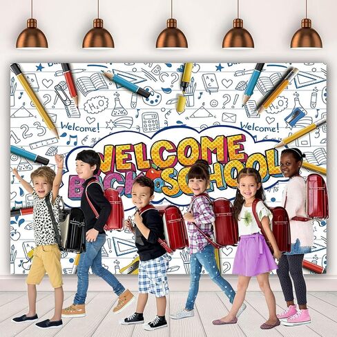 Welcome Back to School Decorations Backdrop for Boy Girl School Opens 7x5Ft First Day of Kindergarten Teacher Students Kids Party Supplies Photo Backgrounds Banner Polyester Fabric in Saudi Arabia
