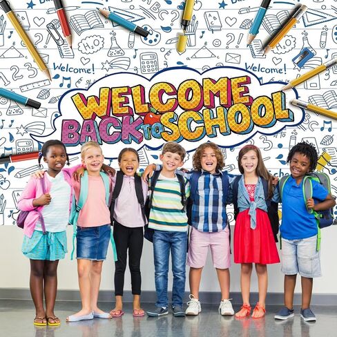 Welcome Back to School Decorations Backdrop for Boy Girl School Opens 7x5Ft First Day of Kindergarten Teacher Students Kids Party Supplies Photo Backgrounds Banner Polyester Fabric in Saudi Arabia