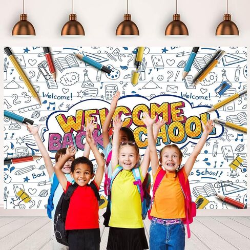 Welcome Back to School Decorations Backdrop for Boy Girl School Opens 7x5Ft First Day of Kindergarten Teacher Students Kids Party Supplies Photo Backgrounds Banner Polyester Fabric in Saudi Arabia