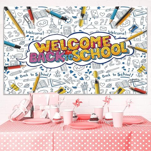 Welcome Back to School Decorations Backdrop for Boy Girl School Opens 7x5Ft First Day of Kindergarten Teacher Students Kids Party Supplies Photo Backgrounds Banner Polyester Fabric in Saudi Arabia