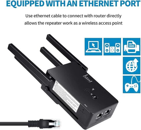 WiFi Extender,WiFi Extender Signal Booster, WiFi Booster 1200Mbps WiFi 2.4&5GHz Dual Band(8500sq.ft) WiFi Signal Strong Penetrability 35 Devices 1-Tap Setup，360° Full Coverage, Supports Ethernet Port in Saudi Arabia