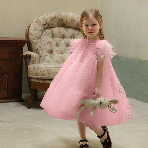 MODNTOGA Tutu Dress for Toddler Girl Ruffle Sleeve Tulle Dress Holiday Party Prom Dress Little Girl Birthday Outfit Dress in Saudi Arabia