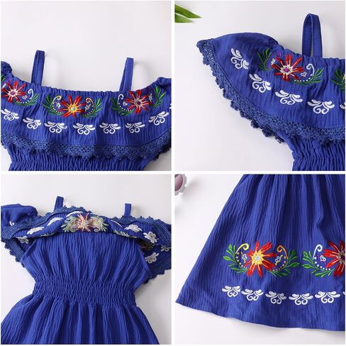 IMEKIS Toddler Girl Mexican Dress Off Shoulder Traditional Floral Embroidery Ethnic Wear Fiesta Dress Birthday Outfit in Saudi Arabia
