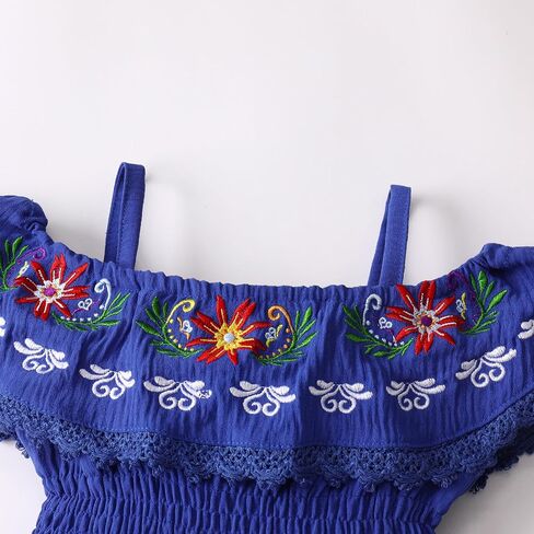 IMEKIS Toddler Girl Mexican Dress Off Shoulder Traditional Floral Embroidery Ethnic Wear Fiesta Dress Birthday Outfit in Saudi Arabia
