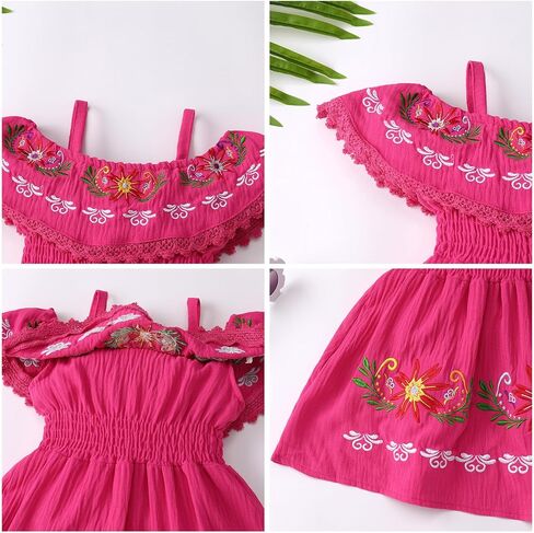 IMEKIS Toddler Girl Mexican Dress Off Shoulder Traditional Floral Embroidery Ethnic Wear Fiesta Dress Birthday Outfit in Saudi Arabia
