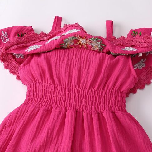 IMEKIS Toddler Girl Mexican Dress Off Shoulder Traditional Floral Embroidery Ethnic Wear Fiesta Dress Birthday Outfit in Saudi Arabia
