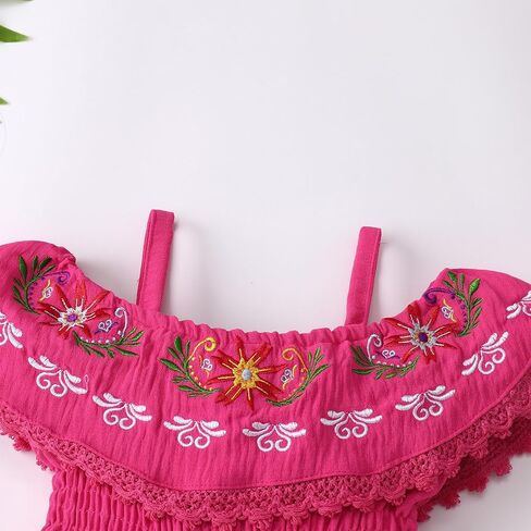 IMEKIS Toddler Girl Mexican Dress Off Shoulder Traditional Floral Embroidery Ethnic Wear Fiesta Dress Birthday Outfit in Saudi Arabia