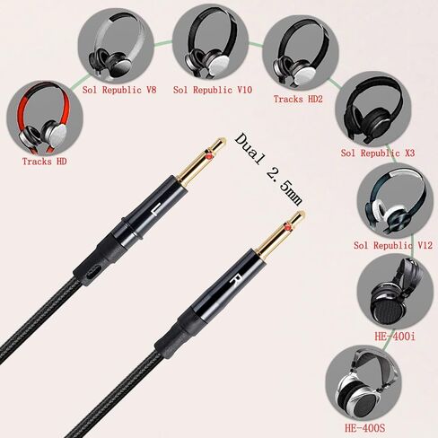 كابل استبدال الصوت FAAEAL، متوافق مع Sol Republic Master Tracks HD V8، V10، V12، Sol Republic X3، Hifiman HE400S، HE-400I، HE-400i، سماعات رأس 3.5 مم إلى قابس مزدوج 2.5 مم 1.5 متر/4.9 قدم in Kuwait