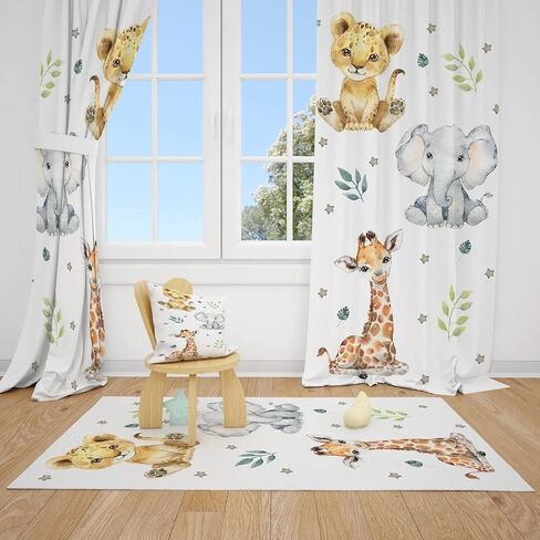 Baby Safari Animals Baby Boy Room Curtain Nursery Curtains Window Curtains (Pair of - 51" x 63") in Saudi Arabia