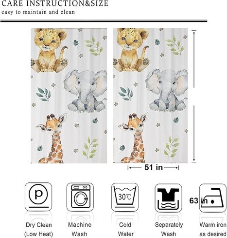 Baby Safari Animals Baby Boy Room Curtain Nursery Curtains Window Curtains (Pair of - 51" x 63") in Saudi Arabia