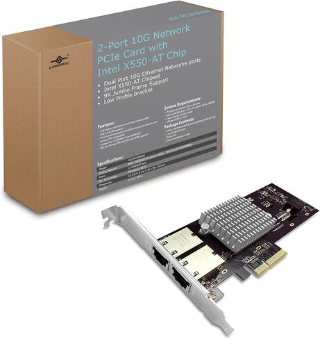 بطاقة Vantec 2-Port PCIe للشبكة 10G مع شريحة Intel X550-AT مع دعامة منخفضة الإطار 9K Jumbo لفتحة PCIe x4/x8/x16 أسود/فضي (UGT-PC300GNA) in Kuwait