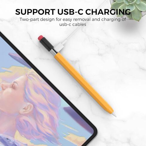 غطاء سيليكون كلاسيكي مزدوج اللون لقلم Apple (USB-C) وغطاء واقٍ، قبضة وحماية مثالية، يعزز الراحة والحنين، توافق الشحن المغناطيسي (أصفر) in Saudi Arabia