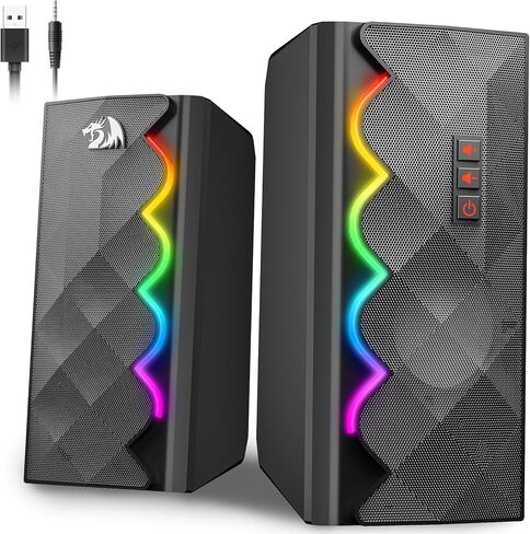 Redragon GS522 Computer Speakers, 2.0 Hi-Fi Stereo Sound PC speaker, 6 Colorful RGB mode Touch Desktop Speakers with USB, 3.5mm Aux-in Cable for PC, Laptop, Tablet, Phone, Xbox, PS4/5. in Saudi Arabia
