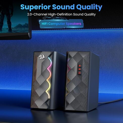 Redragon GS522 Computer Speakers, 2.0 Hi-Fi Stereo Sound PC speaker, 6 Colorful RGB mode Touch Desktop Speakers with USB, 3.5mm Aux-in Cable for PC, Laptop, Tablet, Phone, Xbox, PS4/5. in Saudi Arabia
