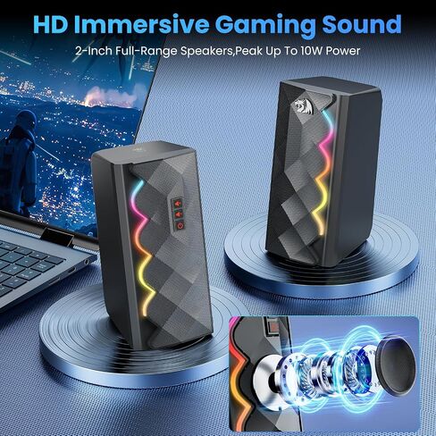 Redragon GS522 Computer Speakers, 2.0 Hi-Fi Stereo Sound PC speaker, 6 Colorful RGB mode Touch Desktop Speakers with USB, 3.5mm Aux-in Cable for PC, Laptop, Tablet, Phone, Xbox, PS4/5. in Saudi Arabia