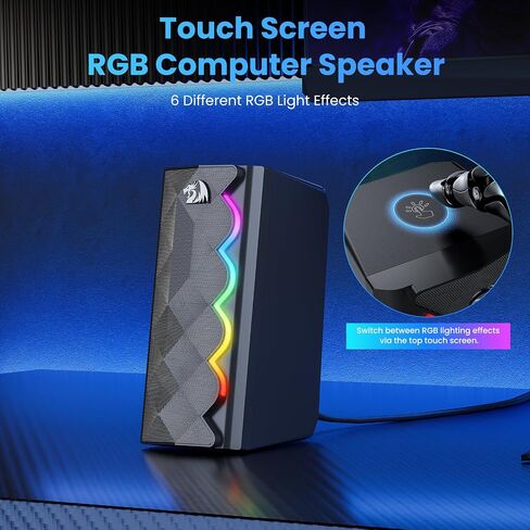 Redragon GS522 Computer Speakers, 2.0 Hi-Fi Stereo Sound PC speaker, 6 Colorful RGB mode Touch Desktop Speakers with USB, 3.5mm Aux-in Cable for PC, Laptop, Tablet, Phone, Xbox, PS4/5. in Saudi Arabia