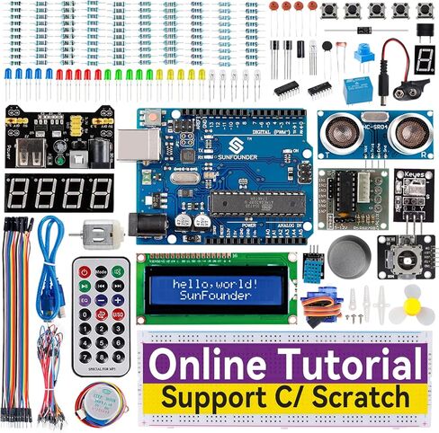 مجموعة أدوات SunFounder Project الكاملة للمبتدئين المتوافقة مع Arduino UNO R3 Arduino IDE/Scratch Coding مع 42 برنامجًا تعليميًا مفصلاً عبر الإنترنت in Kuwait