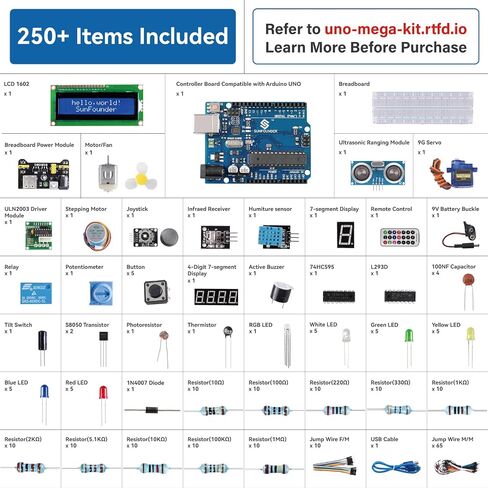مجموعة أدوات SunFounder Project الكاملة للمبتدئين المتوافقة مع Arduino UNO R3 Arduino IDE/Scratch Coding مع 42 برنامجًا تعليميًا مفصلاً عبر الإنترنت in Kuwait